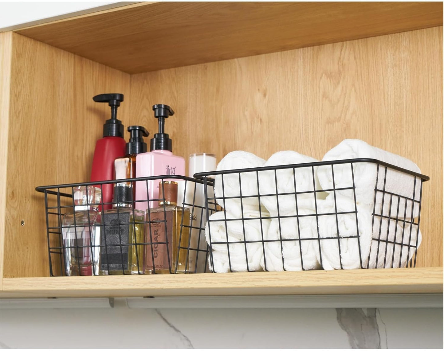 Wire Kitchen Storage Basket 3 Packs,Perfect Pantry Organization Accessories Baskets,Laundry Basket,Countertop Organization,Suitable for Kitchen,Bathroom,Bedroom,Tabletop,Stackable,Black