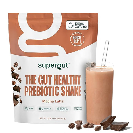 Supergut Prebiotic Shakes | Meal Replacement | Boost GLP-1 | High Protein and Fiber | No Added Sugar | Keto Food, Meal, Snack (Mocha Latte, 14 servings)