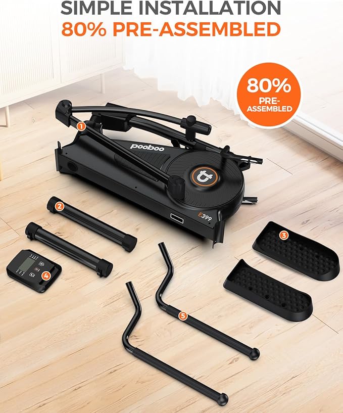 pooboo Elliptical Machine, Elliptical Exercise Machine with 16-Level Resistance&Hyper-Quiet Magnetic Driving System, Elliptical Machine for Home with LCD Monitor&15.5IN Stride, 350LBS Weight Capacity