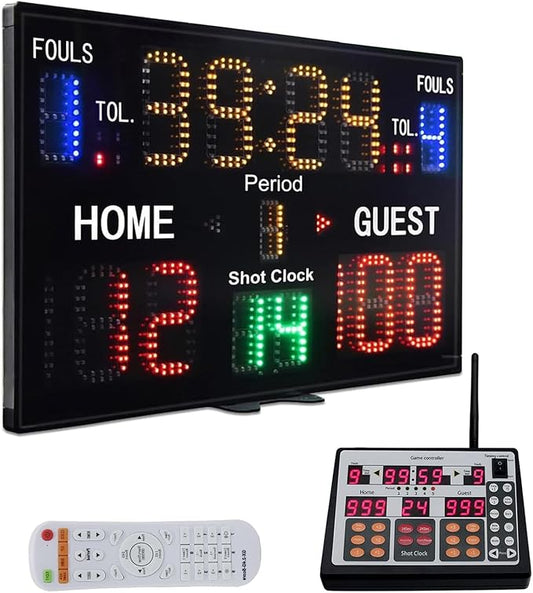 YZ LED Basketball Scoreboard with Shot Clock, Digital Scoreboard with Remoe, Electronic Scoreboard with Timer Clock, Digital Score Keeper Outdoor
