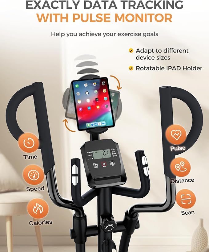 pooboo Elliptical Machine, Elliptical Exercise Machine with 16-Level Resistance&Hyper-Quiet Magnetic Driving System, Elliptical Machine for Home with LCD Monitor&15.5IN Stride, 350LBS Weight Capacity