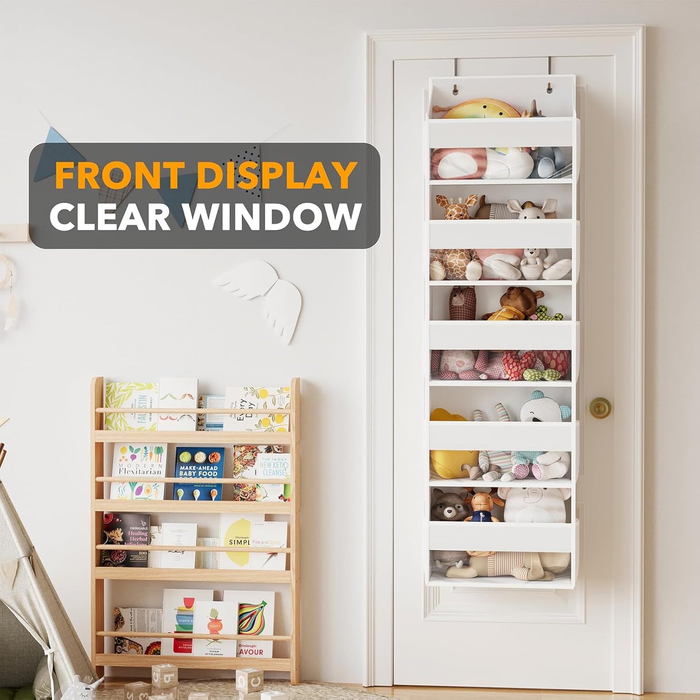 SpaceAid 2 Pack Over The Door Organizer with 5 Large Pockets and 10 Mesh Side Pockets, 5 Layers Door Organizer Hanging with Clear Window for Bedroom, Bathroom, Pantry and Nursery, White