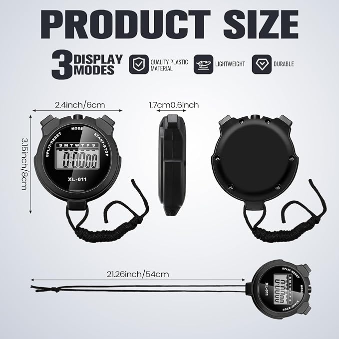 TOODOO 12 Pack Multi Function Digital Stopwatch Timer Bulk Sports Stopwatch with Lanyard Plastic Display Waterproof Date Time Alarm Timer for Coaches Fitness Referees