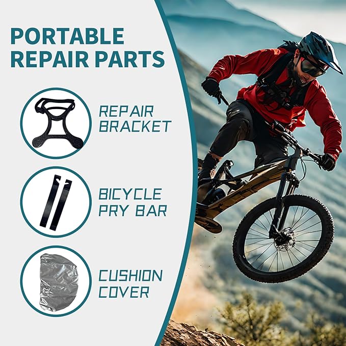 Portable Repair Stand,For Bicycles,eBikes,Compatible w All Electric Bikeswith Maintenance Bracket,Pry Bar,Cushion Cover, Black,Carrying Case,Absorbent Cloth,Waterproof Seat Cover