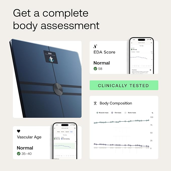 WITHINGS Smart Scales for Body Weight, FSA or HSA Eligible, Body Analysis, Fat Content, Muscle Mass, Bone Density, Visceral Fat, Bathroom Scale, BMI Scales Digital Weight and Body Fat, Bluetooth, WiFi