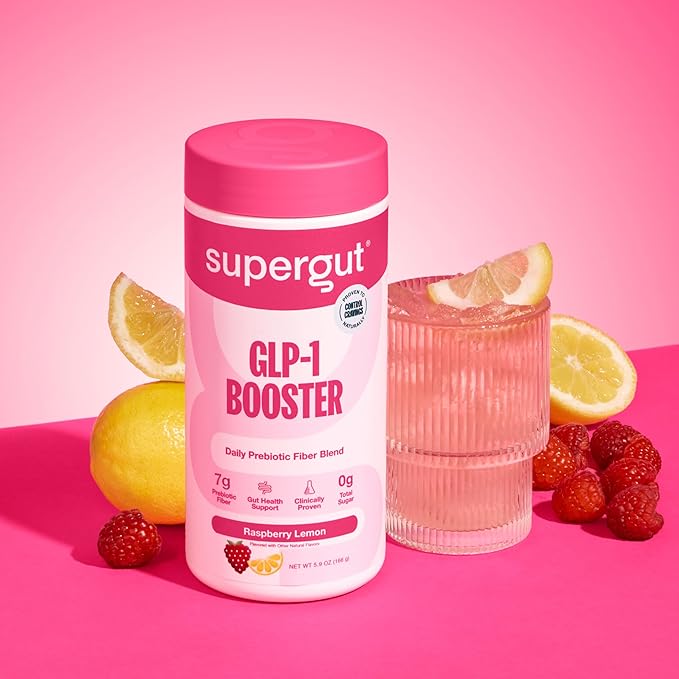 Supergut Gut Healthy Flavored GLP-1 Booster, Raspberry Lemon - High Fiber GLP-1 Supplement Powder for Women & Men - Sugar-Free Drink Mix for Gut Health & Digestive Support (18 Servings)