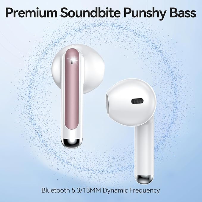Wireless Earbuds, 2025 Bluetooth 5.3 Headphones HiFi Stereo 50H Playback Ear Buds with Led Digital Display, ENC Noise Cancelling Earbuds for Laptop Computer, iOS, Android, Rose Gold