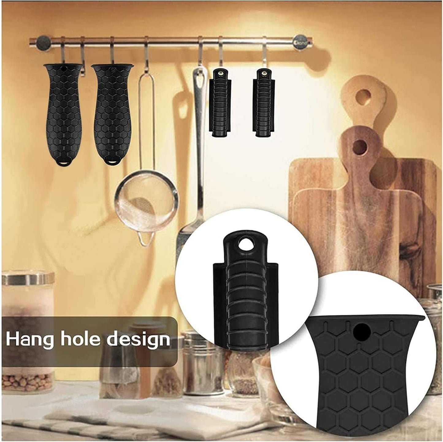 8 Pcs Non-Slip Silicone Hot Handle Holder & Assist Grips, Potholder for Cast Iron Skillets, Heat Resistant Handle Cover Sleeve for Frying Pans, Casserole, Cookware Handles, Black