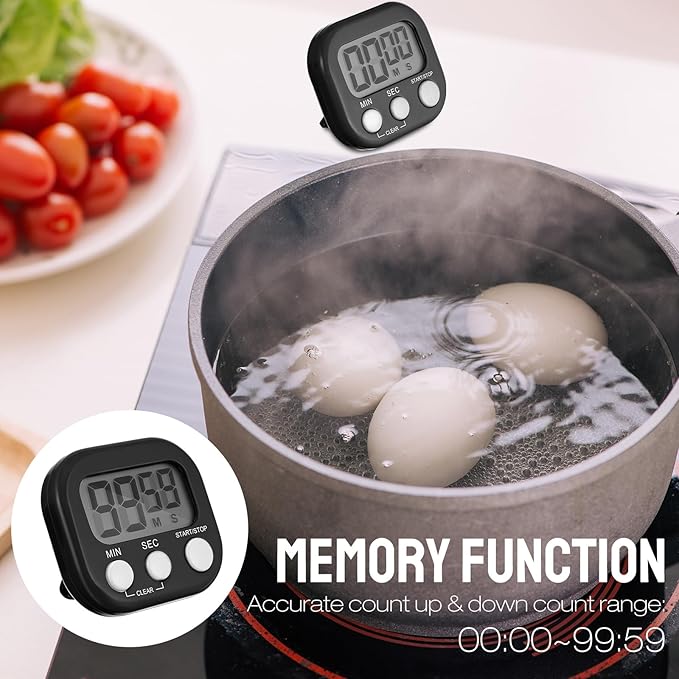 Leumoi 24 Pcs Digital Kitchen Timers Bulk Small Magnetic Timer On/Off Switch Minute Second Count up Countdown Loud Alarm for Classroom Cooking Baking(Black)