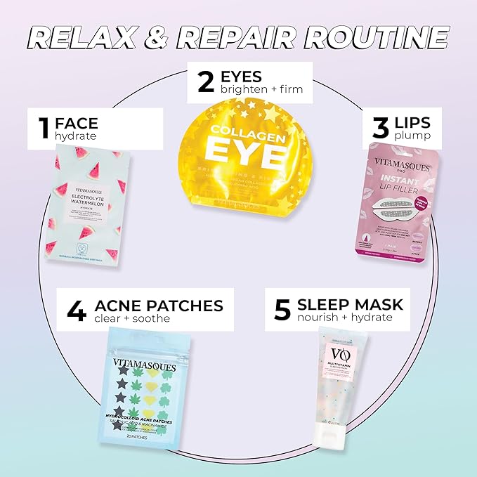 Vitamasques Face Masks Skincare Sheet Kit, 7-Pack - Juicy Collection of Triple-Layer Sheet Facial Masks - Korean Skin Care Pore Purifying, Brightening, and Hydrating