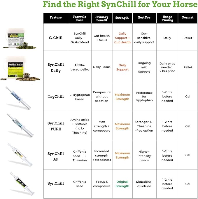 SynChill AF Calming Gel for Nervous Horses - Single Serving - Advanced Formula with L-Theanine, Increased Potency, 100% Natural Supplement, Disposition & Confidence Support for Horses