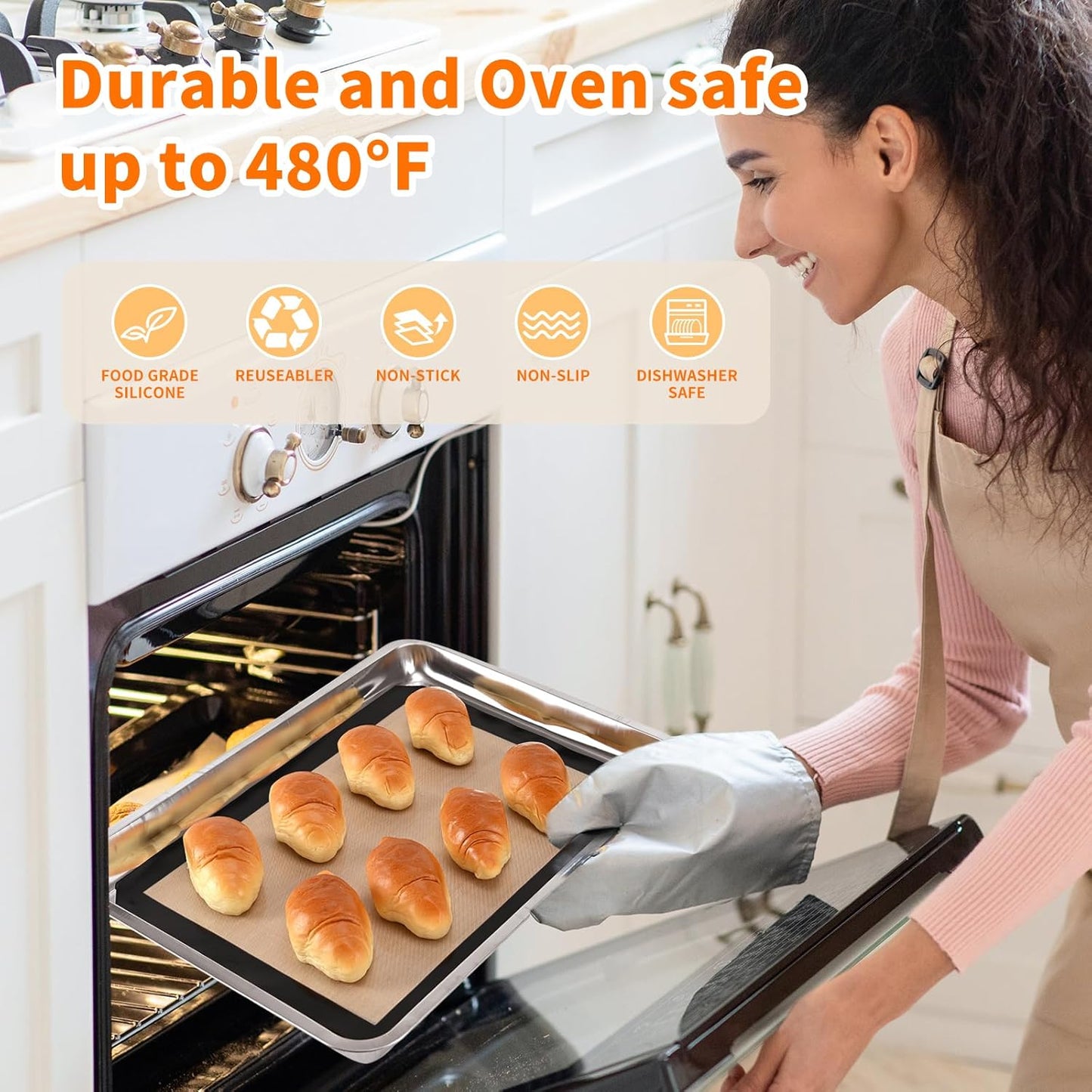 2-Pack Silicone Baking Mats – Non-Stick Reusable BPA-Free Oven Liners, 100% Food-Grade Silicone, Fit Half Sheet Pans (16.54" x 11.62") for Cookies, Pastry & More