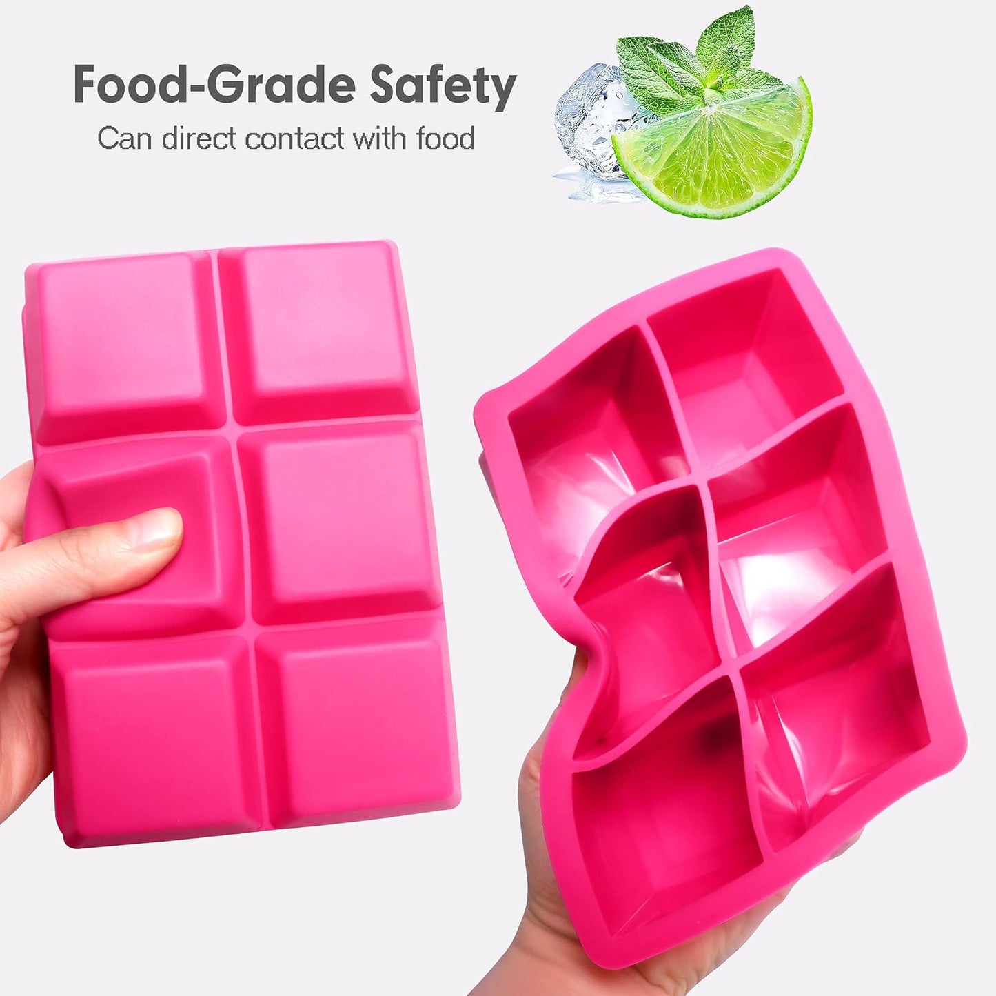 Silicone Ice Cube Trays with Lids,Large Square Ice Cube Molds for Freezer, Whiskey, Cocktail, Stackable Flexible and Reusable & Easy Release BPA Free (2 Pack&Dark Gray and Rose)