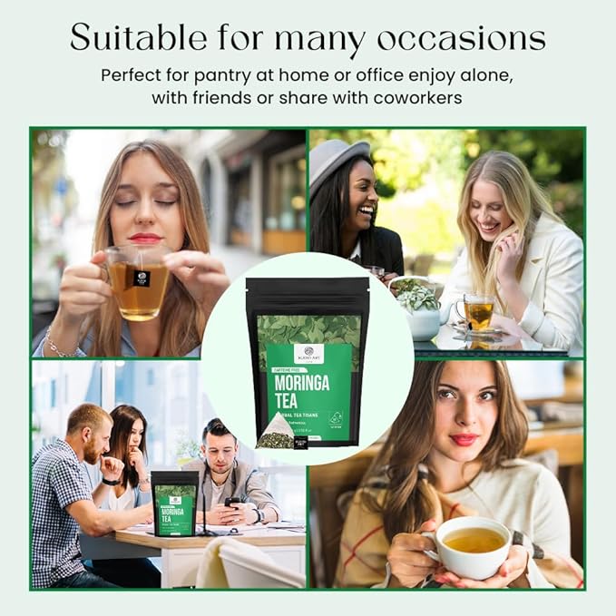 Blendart Moringa Tea Bags (50 Count) Caffeine Free, Pure Moringa Leaves | Sweet and Light Herbal Tea Bags,