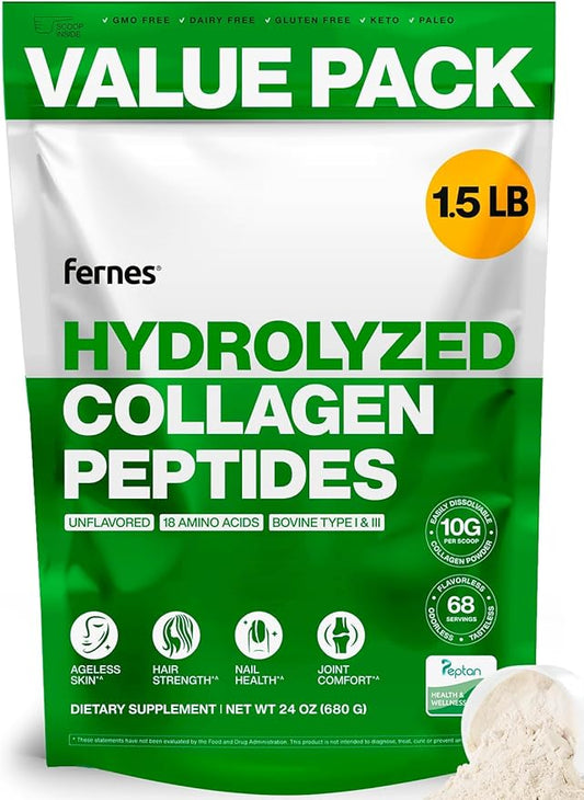 Collagen Peptides for Women Men (1.5LB) Type I & III Flavorless & Odorless Easy-Mix Hydrolyzed Peptan Protein Joint Hair Skin & Nail Support Gluten-Free Non-GMO Keto & Paleo Grass-Fed Kosher