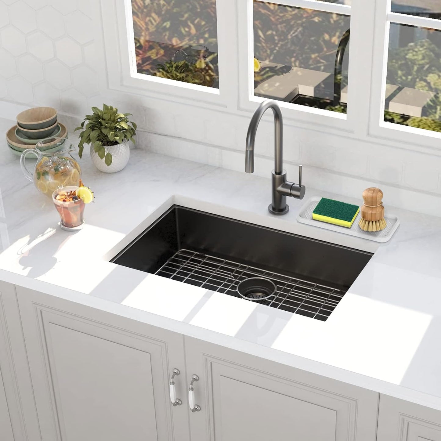 EG-SIPRO Silicone Sponge Holder, Kitchen Sink Organizer Tray, Sponge Caddy for Bathroom Counter, Dish Soap Holder, Scrubber, Soap Dispenser, Scouring Pad