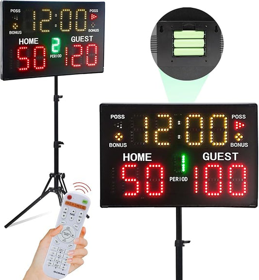 YZ Battery Powered Electronic Basketball Scoreboard Timer Clock with Buzzer, Portable Tabletop Digital Scoreboard with Remote, Wall-Mounted Professional Score Clock Score Keeper for Multisports