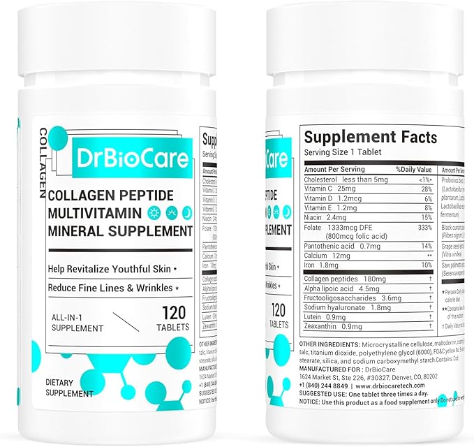 Collagen Peptides for Women, Beauty Vitamin & Mineral Supplement,Contains Vitamin D3, Probiotics for Women & Collagen Peptides,Vitamin E,Vitamin B Complex - Made in USA - 120 Tablets