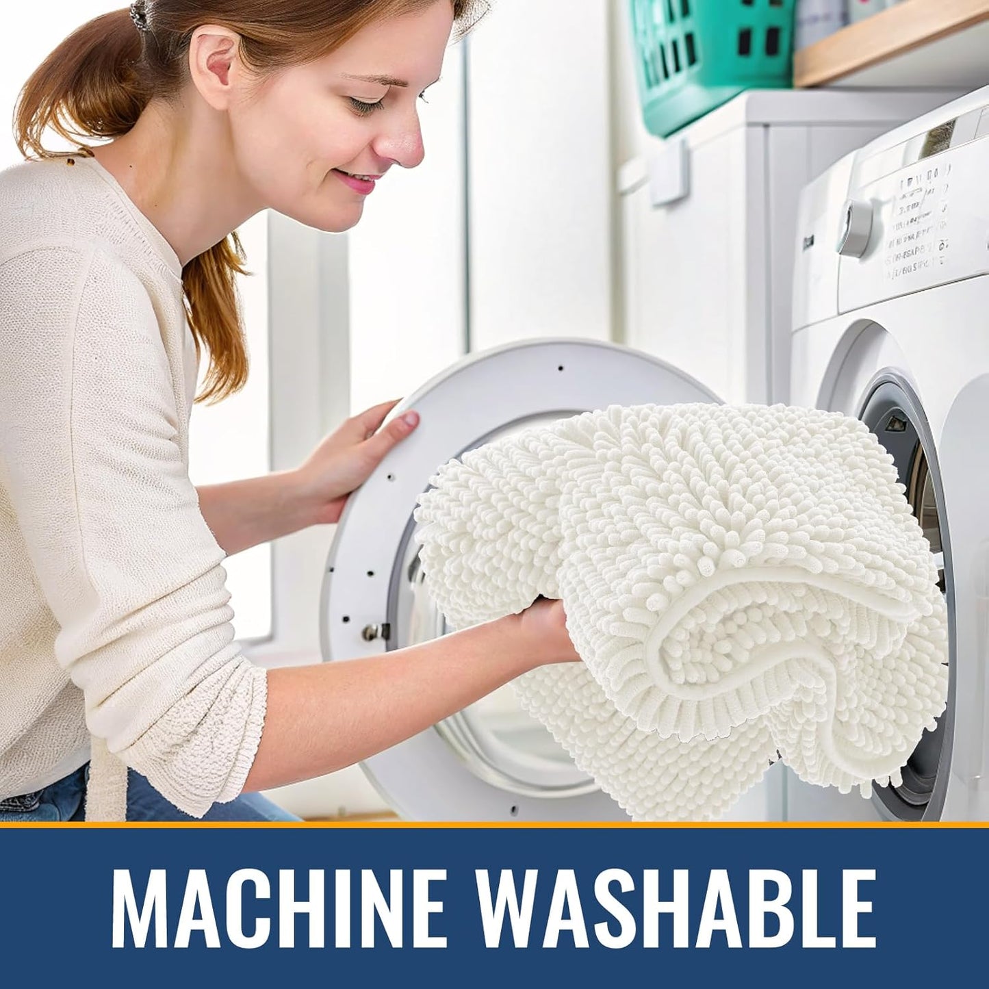 Arotive Bathroom Rugs 24x16, Extra Soft Absorbent Shaggy Chenille Bath Rugs, Machine Washable Rubber Backing Non-Slip Bath Mats for Bathroom Floor Tub and Shower, Home Decor Accessories, Ivory