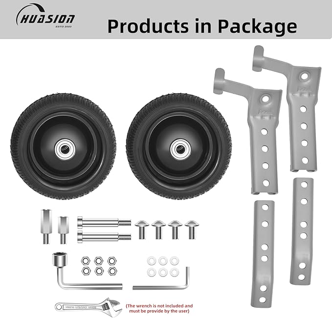 Bicycle Training Wheels for Adults, Fit 24" to 28" Bikes, Steel Construction, Black, 1 Pair - Safe and Stable Learning Training Wheels, Light Gray