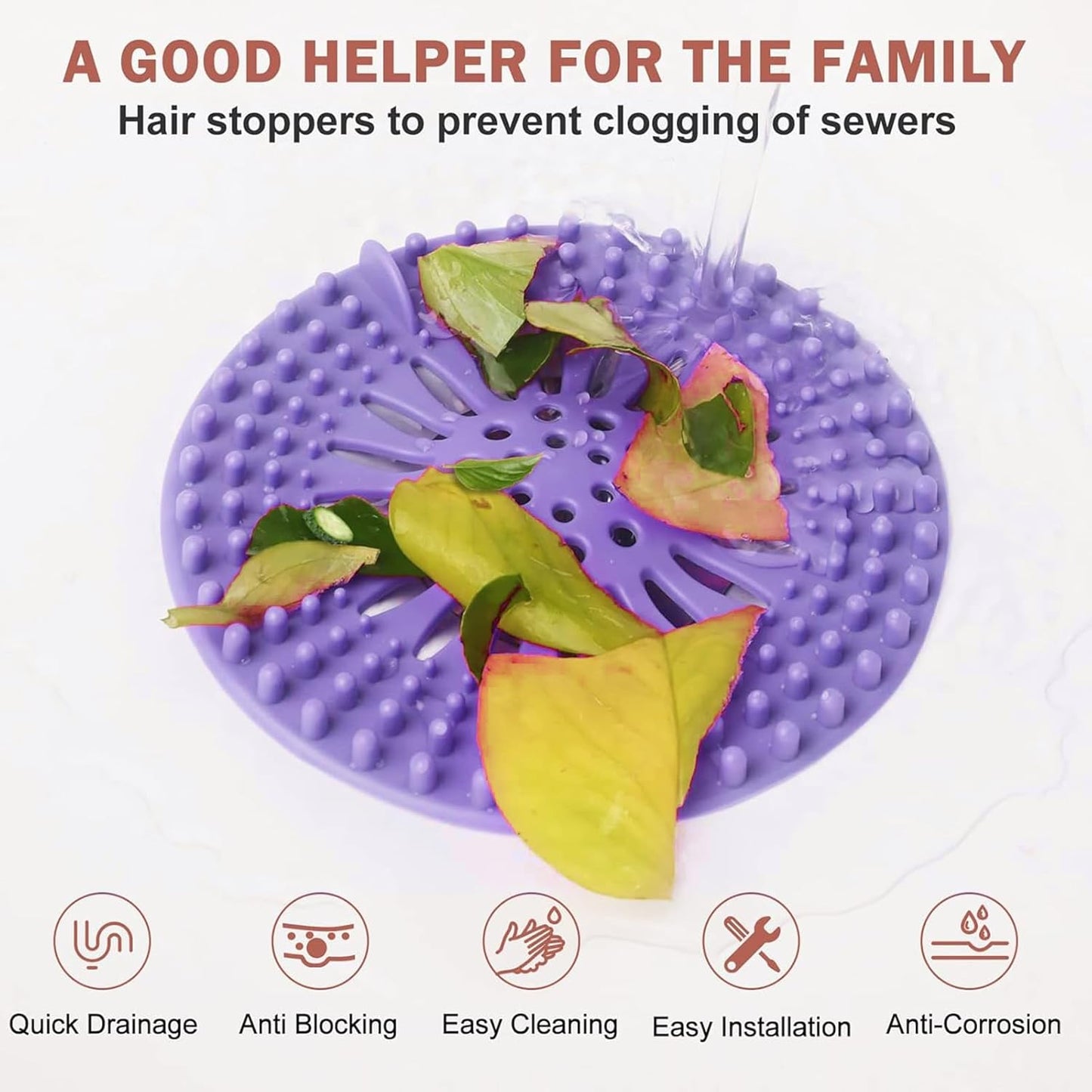 Gotega Bathroom Sink Drain Strainers, Hair Catcher Shower Drain Covers Protector, Flexible TPR Material, Multiple Colors for Bathroom Tub Shower and Sink Garbage Disposal Parts, Bright-Colored, 5 Pack