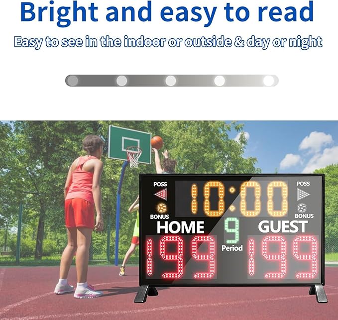 YZ 2025 Bigger LED Digital Scoreboard, Portable Basketball Scoreboard with Timer Clock, Electronic Scoreboard with Remote, Tabletop Scoreboard Clock, Score Keeper for Outdoor Game