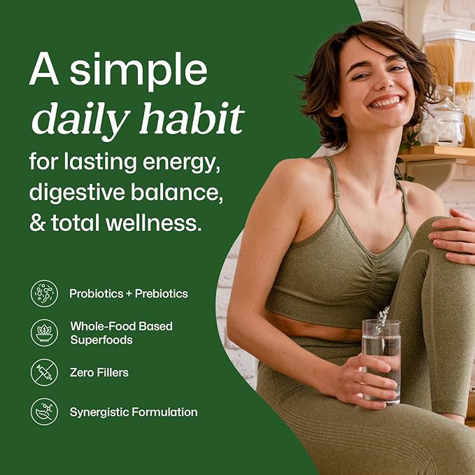 ColonBroom Superfood Greens Powder Supplement | Super Greens Juice Powder with Probiotics, Prebiotics, Spirulina & Chlorella | Natural for Energy, Immunity, Digestion & Detox Support | 28 Servings