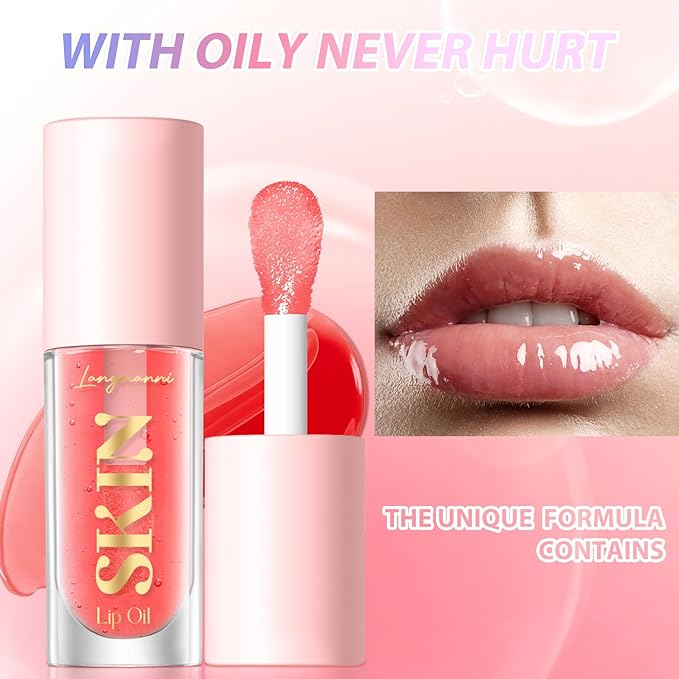LANGMANNI Moisturizing Lip Oil,No-Sticky Lip Gloss Lip Balm Lip Care,Fruit Flavoured Lip Oil For Dry Lip's Moisturizing Hydrating And Nourishing ((Green Apple))