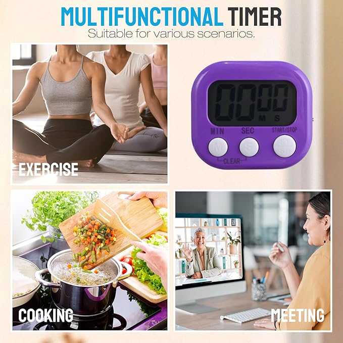 Weewooday 24 Pcs Digital Kitchen Timer Magnetic Timer Bulk On/Off Switch Minute Second Count up Countdown Loud Alarm for Exercise Cook Baking(Novel Color)