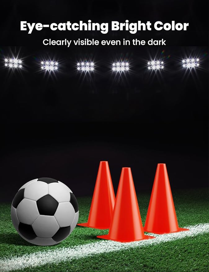 GHB Soccer Cones 7" 9" of 12 24 Pack Disc Soccer Sport Cones Training Field Marker Agility Cones for Basketball, Coaching, Practice Equipment Includes Drills Guide