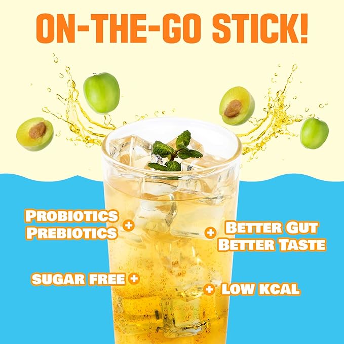 TEAZEN Kombucha Tea, Japanese Apricot Flavor, Zero Sugar, Sparkling Fermented Powdered Mix Beverage from Korea, Live Probiotics & Prebiotics, 10 Sticks, 1.76oz