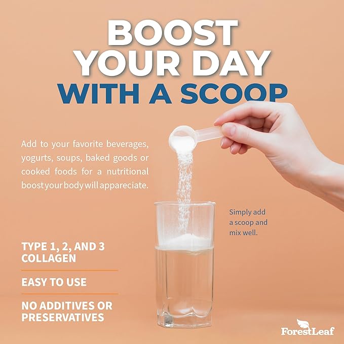 ForestLeaf Collagen Peptides Powder Unflavored - Hydrolyzed Grass Fed Keto Collagen Protein Powder Type 1, 2 & 3 - Vital Hair, Skin, Nails, Joints, Recovery, 11g Per Serving