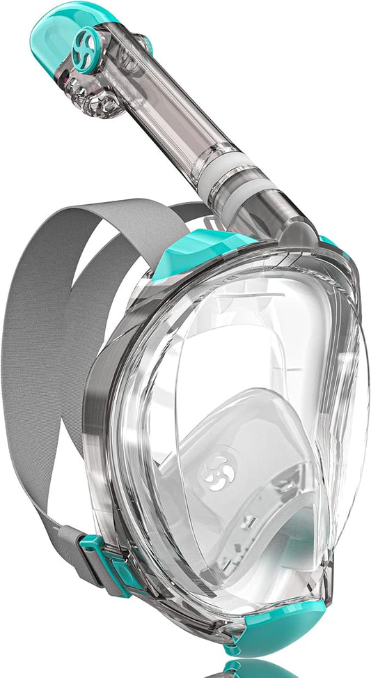 QingSong Full Face Snorkel Mask for Adults, Snorkeling Gear with Camera Mount, 180 Degree Panoramic View Snorkel Set Anti-Fog Anti-Leak