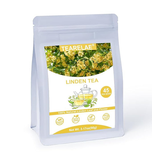 TEARELAE - Linden Tea Bags, 45 Count - Premium Natural Linden Flower & Leaf - Cut & Sifted Te de Tilo - Caffeine-free - Non-GMO - Soothing Herbal Tea for Evening Relaxation