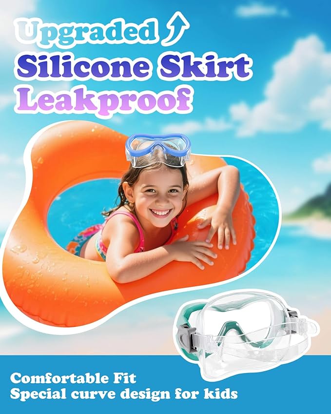 Aegend Kids Swim Mask Goggles, Tempered Glass 180° HD Wide View with Nose Cover