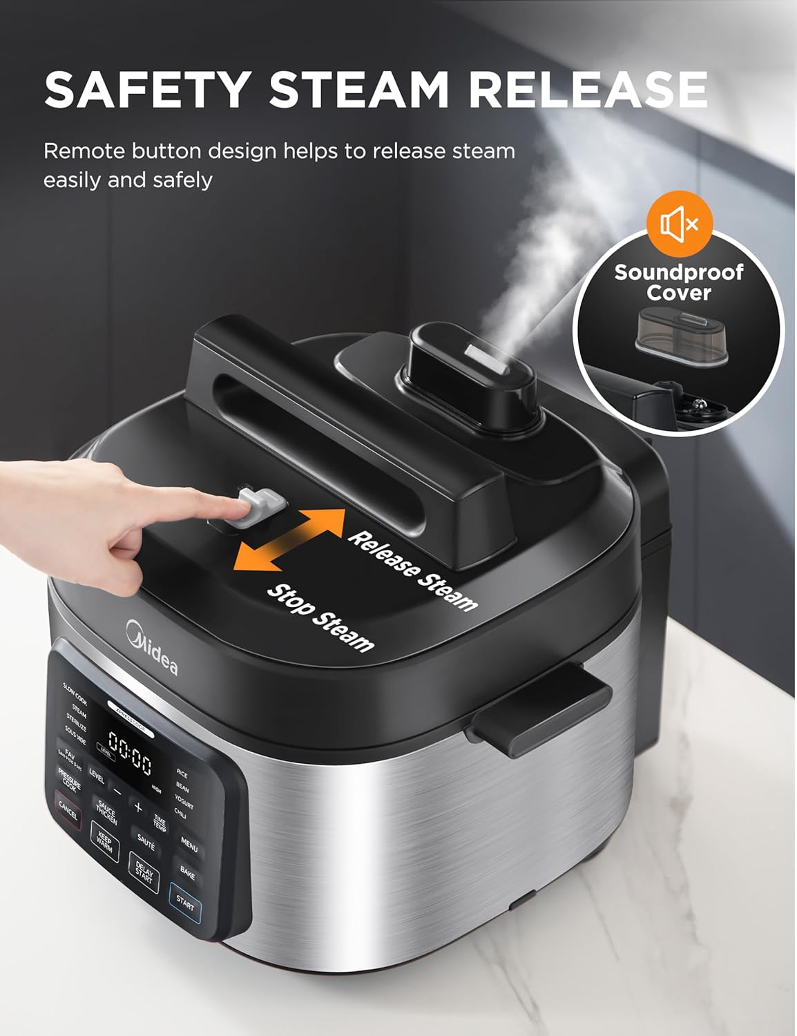 Midea WideMax 12-in-1 Electric Pressure Cooker, 6.5 Quart, 12 Presets, Multi-Functional Programmable Slow Cooker, Rice Cooker, Steamer, Sauté Pan, Cake, Yogurt, Warmer and More