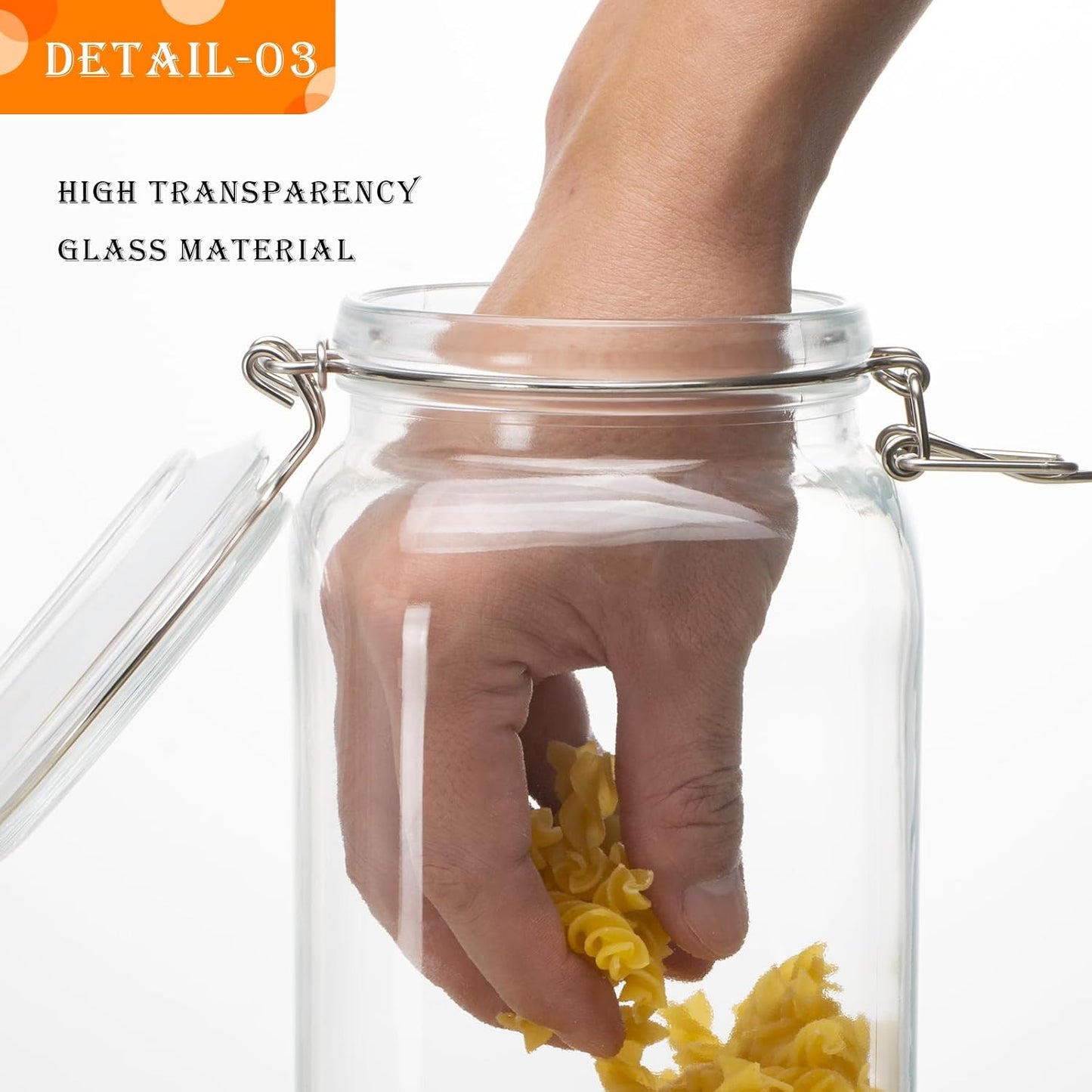 78oz Glass Food Storage Jars with Airtight Clamp Lids, 3 PCS Food Storage Canister for Kitchen & Pantry Organization, Square Mason Jar Containers for Storing Sugar, Flour, Cereal,Coffee,Cookies