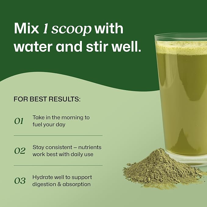 ColonBroom Superfood Greens Powder Supplement | Super Greens Juice Powder with Probiotics, Prebiotics, Spirulina & Chlorella | Natural for Energy, Immunity, Digestion & Detox Support | 56 Servings