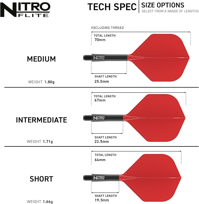 RED DRAGON Darts – Nitro Flite Integrated Flight & Shaft System – No.2 Shape and Design - Available in Short, Intermediate & Medium - Available in Variety of Colours - Professional Darts Accessories