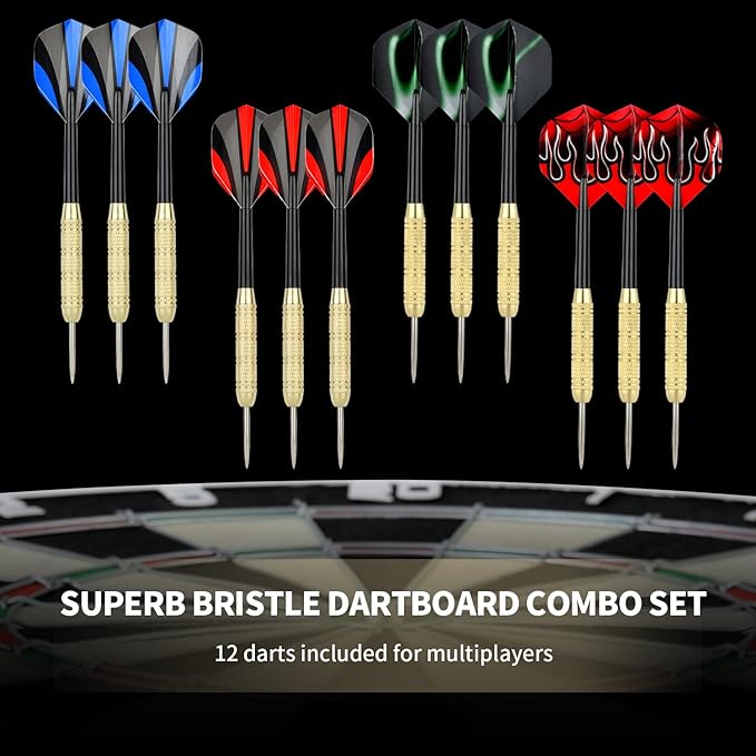 EVA Dartboard Surround Wall Protector, Sisal/Bristle Dartboard and 18g Steel Tip Darts Set Optional