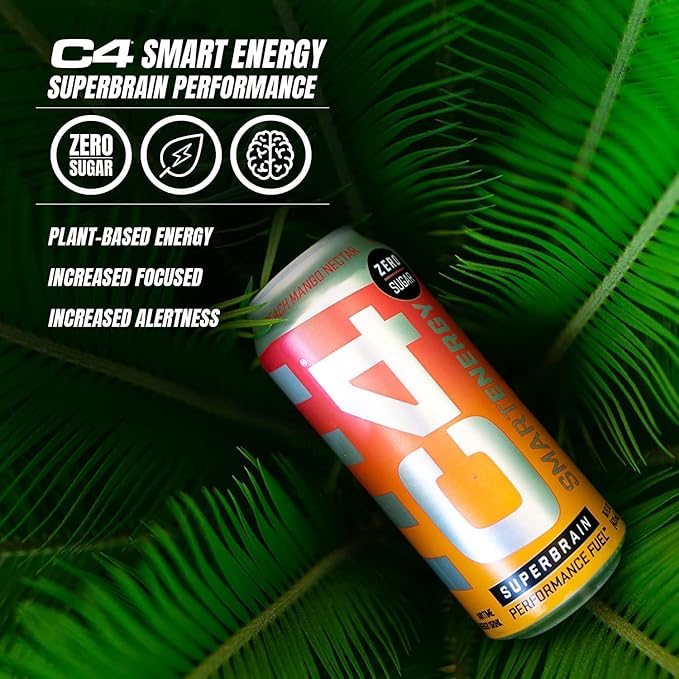 Cellucor C4 Smart Energy Drinks Variety Pack, Sugar Free Performance Fuel & Nootropic Brain Booster, Coffee Substitute or Alternative, 4 Flavor Tropical Oasis Variety 12 Pack