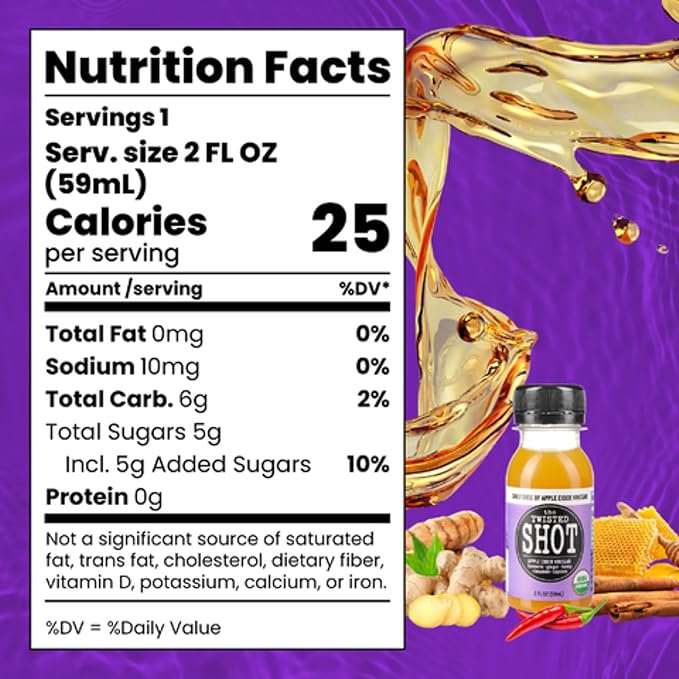 The Twisted Shot | Organic Apple Cider Vinegar Wellness Shots with Ginger, Turmeric, Honey, Cinnamon and Cayenne | Digestion, Immunity and Gut Health Support | Ready to Drink | 6, 2 oz Mini Bottles