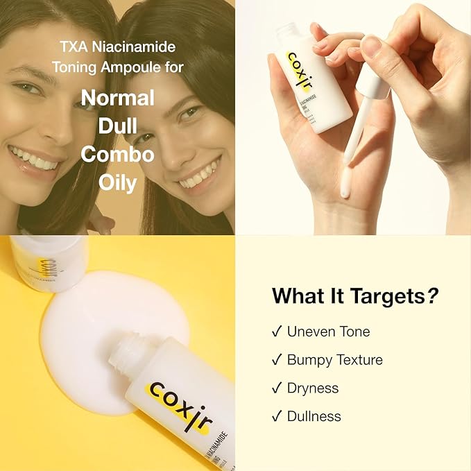 coxir TXA Niacinamide Toning Ampoule – Korean Face Serum with Tranexamic Acid & Vitamin C for Even Skin Tone, Radiance & Hydration – Calming and Lightweight – 50ml/1.69 fl.oz