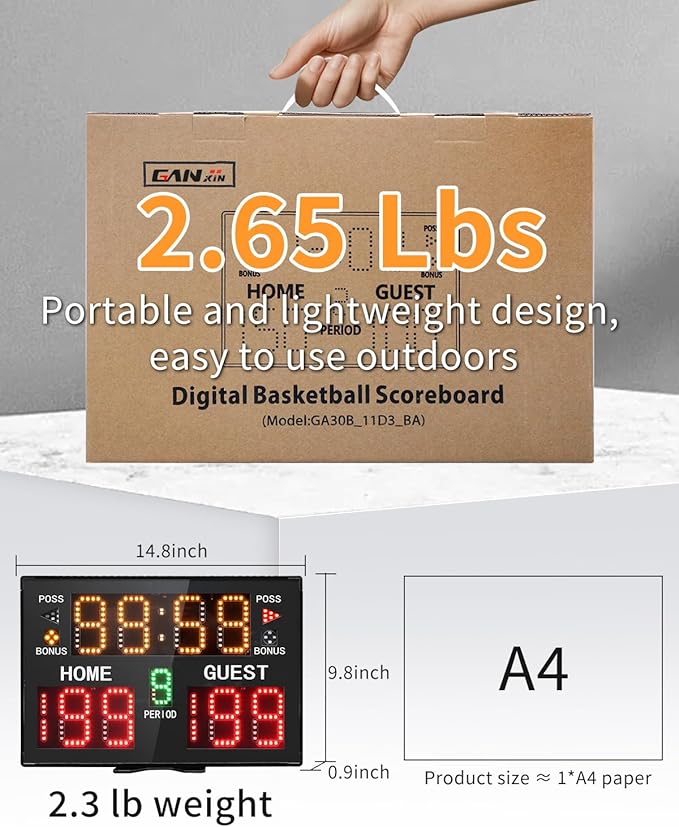 Basketball Digital Scoreboard with Remote,Battery Powered Portable Tabletop Electronic Scoreboard with 75dB Buzzer,Countdown Timer & Score for Games