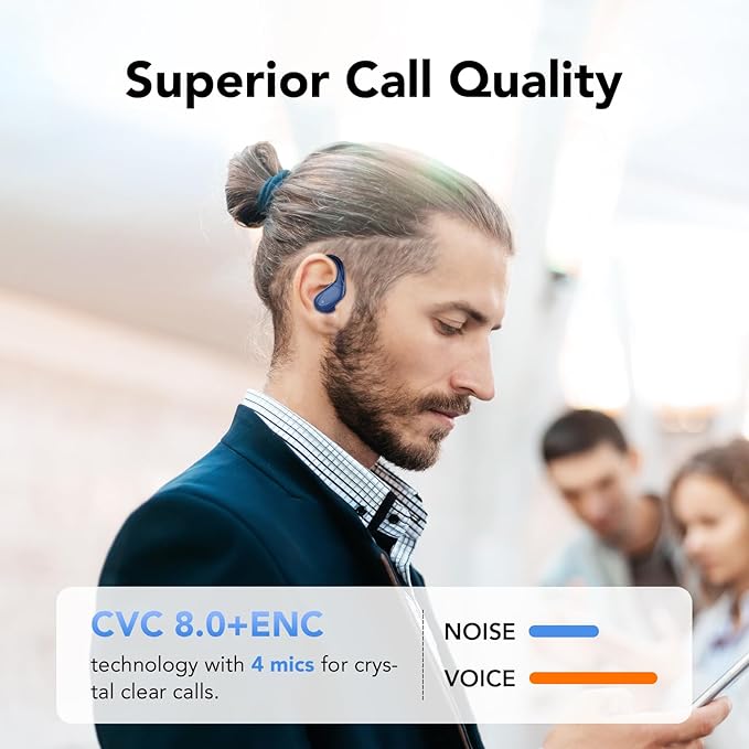 Ear buds Wireless Earbuds Bluetooth 5.3 Headphones 60hrs Playtime with Digital Display Sports Wireless Headphones with Earhook Deep Bass IPX7 Waterproof Over-Ear Earbuds for Android iOS Workout Blue