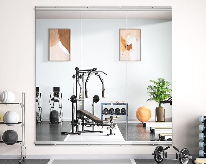 Hasipu Home Gym Mirror 48" L x 30" W - 2PCS Large Full Body Mirror for Yoga, Wall-Mounted Mirrors for Fitness, Garage, Dance Studio, 0.16in Tempered Glass Frameless