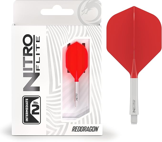 RED DRAGON Darts – Nitro Flite Integrated Flight & Shaft System – No.2 Shape and Design - Available in Short, Intermediate & Medium - Available in Variety of Colours - Professional Darts Accessories