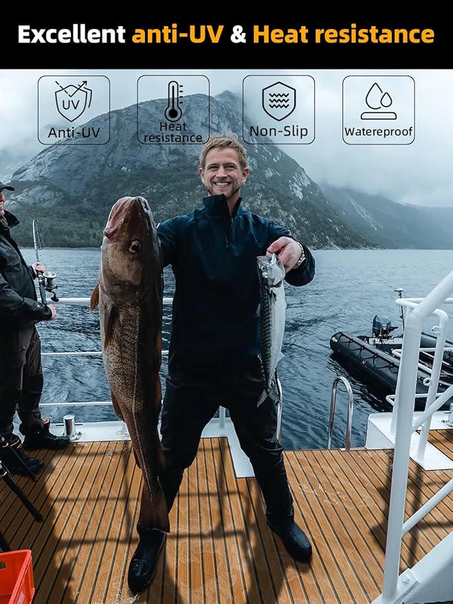 FOCEAN Boat Flooring EVA Foam Boat Decking Faux Teak Marine Flooring Boat Mat Boat Carpet Sheet for Motorboat RV Yacht Kayak Surfboard, 94.5"x 47.2"/35.4"/23.6"/15.7"