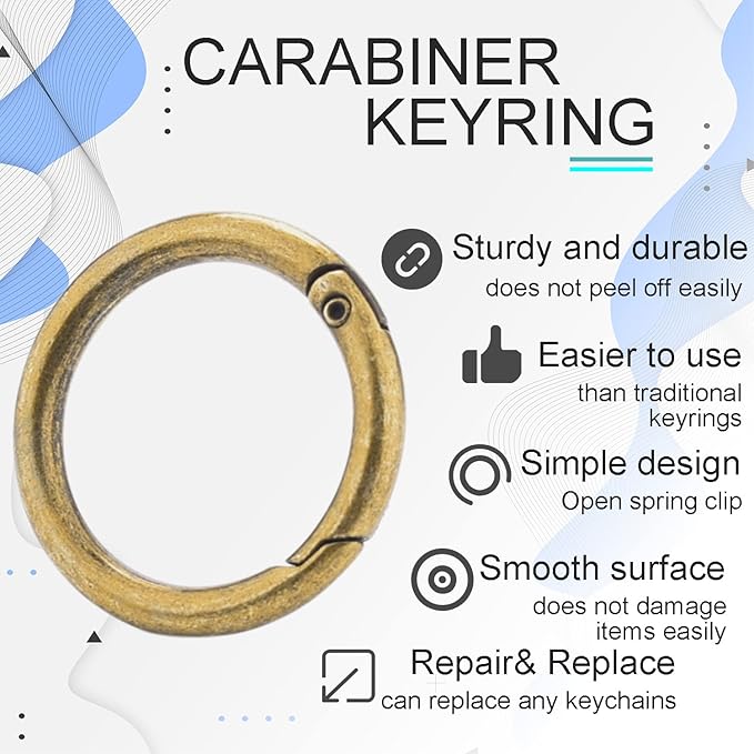 10Pack 1 Inch Metal Spring O Rings Clip Keychain, Round Carabiner Clips Keyrings Snap Hook Buckle, Purse Shoulder Bag Chain Rings Clip Replacement Paracord Keychain Lanyard Leather DIY Crafts (Bronze)