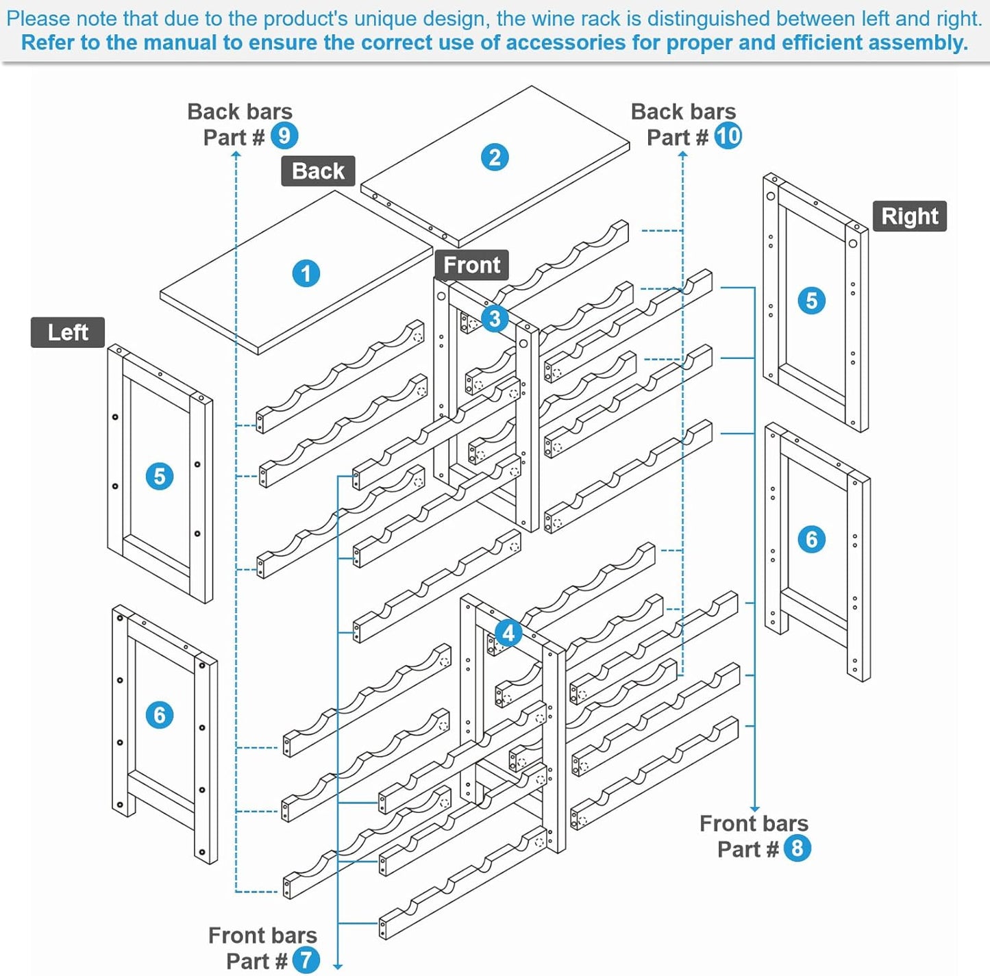 6 Tier Bamboo Wine Rack with Table Top, Freestanding 48-Bottle Wine Storage Shelf, Wine Display for Kitchen, Bar, Dining Room, Living Room, Rustic Brown and Black